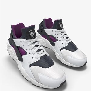 Custom Nike Women’s Huarache White, Black, and Purple Sneakers
